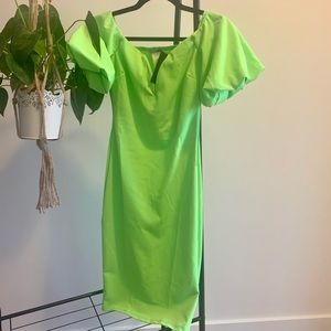 Neon green midi body con dress